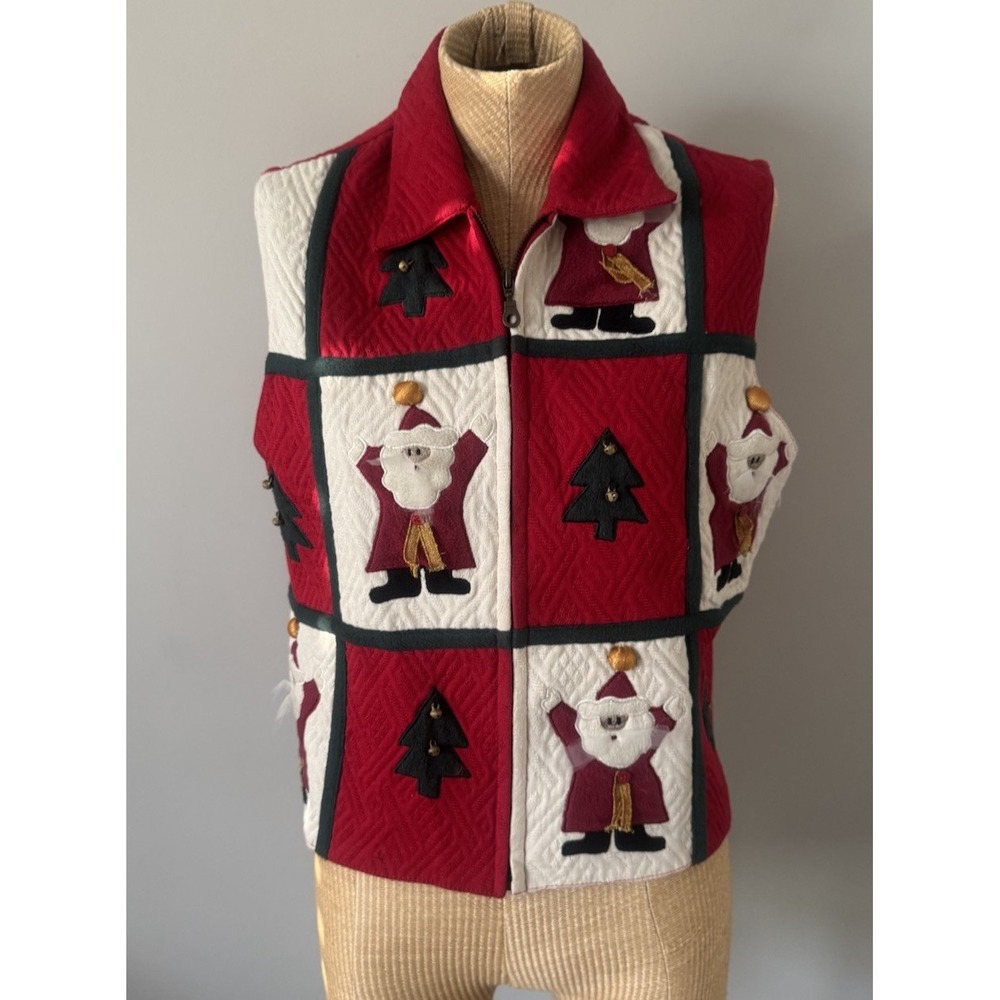 Vintage Paul Harris Santa Claus Vest Bells Holiday Christmas‎ 100% Cotton Medium